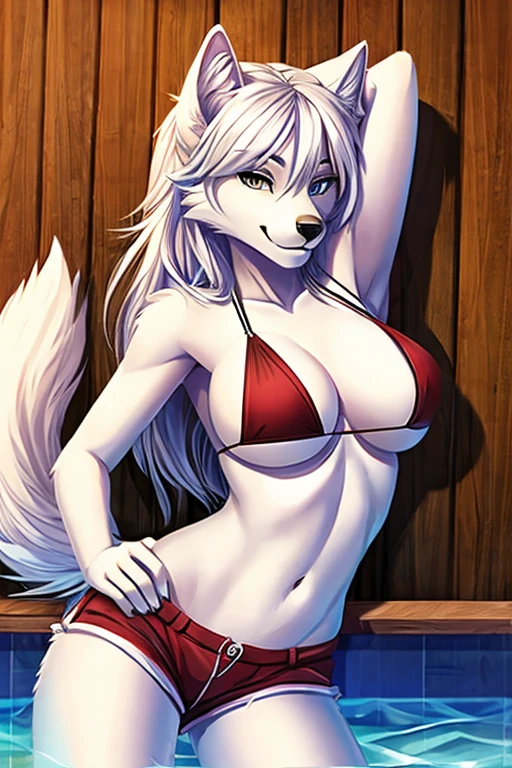 White wolf bikini wearing short shorts