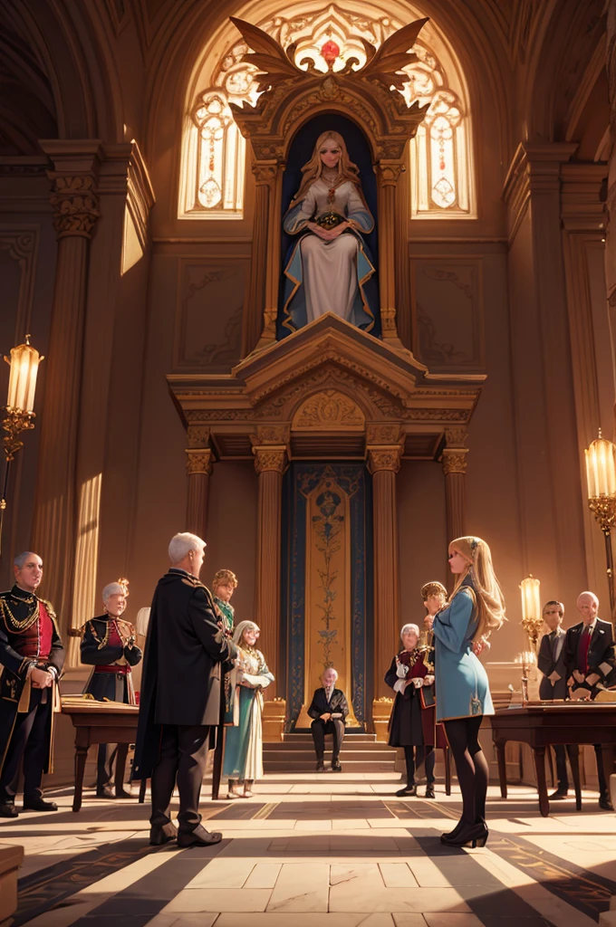 [Core Concept] A formal, ceremonial scene depicting the high elven court ranking and judging the size and quality of a phallic object.

[Character Description] Robed and bejeweled elven nobles, including lords, ladies, and high-ranking officials, gather in an ornate throne room or grand hall to solemnly evaluate and rank a large, prominent penis presented before them.

[Environment/Background] The opulent setting features towering arched windows, intricate tapestries, and polished marble floors. Ornate chandeliers and braziers cast a warm, golden glow over the proceedings.

[Style and Atmosphere] The scene has a serious, almost ritualistic tone, with the elven court treating the evaluation of the penis with grave importance and reverence.

[Composition] The nobles are arranged in a semicircle, casting discerning gazes upon the central, prominently displayed phallus. Dramatic lighting and shadows accentuate the form and contours of the object.

[Details and Embellishments] Subtle expressions of approval, disdain, or scholarly interest can be seen on the faces of the elven judges as they carefully examine and discuss the penis.

[Technical Specifications] A highly detailed, photorealistic digital painting depicting the high elven court's formal, ceremonial ranking of a large, imposing penis.