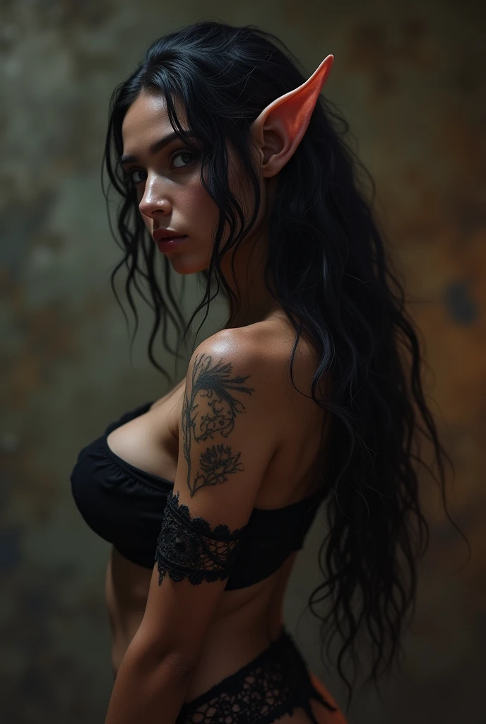 sexy dark elf with hairy armpit and hairy pussy