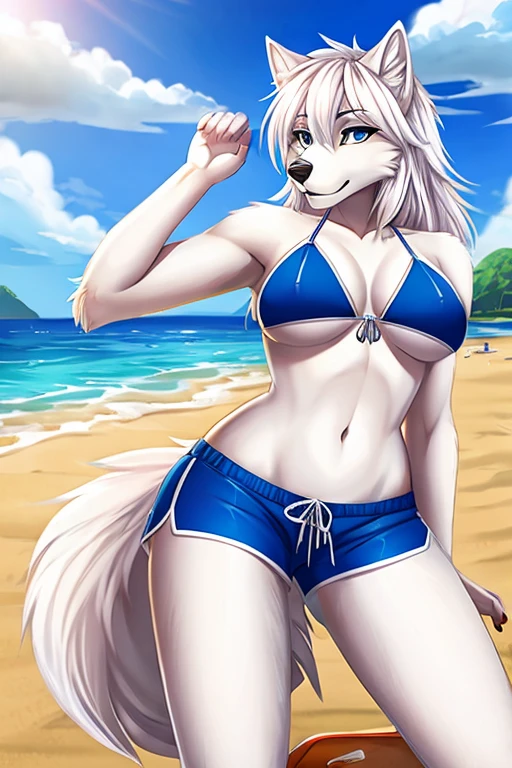White wolf bikini wearing short beach shorts 