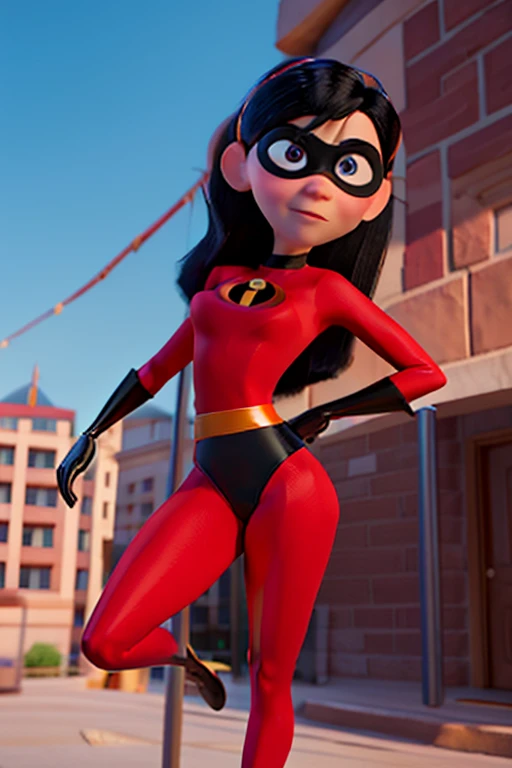 Violet Parr, Incredibles, Leotard, Pole Dancing, Disney Pixar Animated Style, detailed face, beautiful eyes, medium breasts