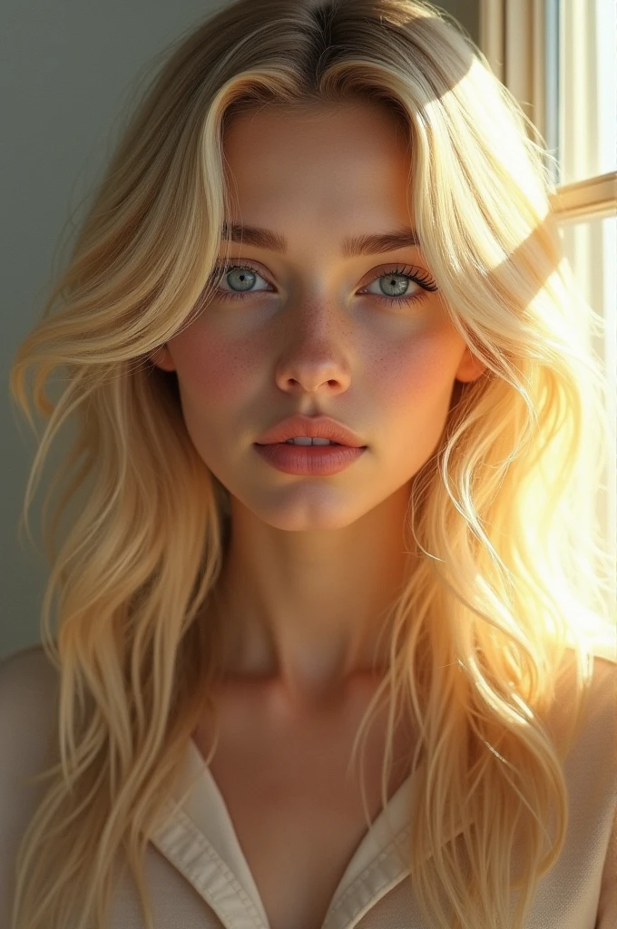 (8k), (highest quallity), (The pieces fly:1.2), (reality), (than'photorrealistic:1.37), very detailled, 1 girl, cute type,((Get out of the lake)),a shy smile,Beautiful attention to detail, beautifully detailed nose, all-body, wet blonde, Medium chest, ((playwright)),transparentes,((humida)),((transparentes)),(((seductively pose))),(((caressing your hair with one hand)))、、expressão Ablaze、hypdertailed、Youngh, Ablaze, pele branca Ablaze、The supreme beauty、Blonde reflection、Platinum blonde hair with sparkling wine highlights between the eyes、Ablaze Ablaze hair,、really long, Smooth and silky hair、Ablaze beautiful bangs、big fit ass, Ablaze, sparkling wine, attractive light blue eyes、olhos muito big fit asss、A very beautiful one, lovely and cute 13 year old girl、Bust of a rich man,Beautiful white blouse、((Rejoice with the all-body 1.5))++、
