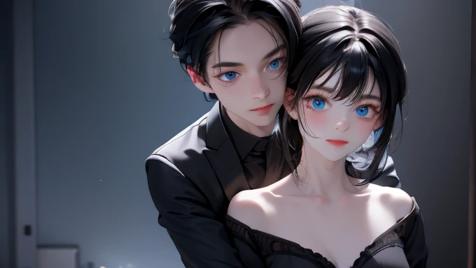 2 people, woman and man, Attractive profile picture, masterpiece, ultra-precise rendering, beautiful and cool young woman, trustworthy, dependable young woman, savior of the world, simple design, most beautiful image, 4K, black hair, beautiful woman, handsome man