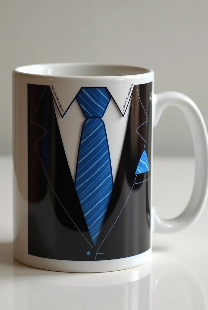 personalized mug with blue tie and black suit design