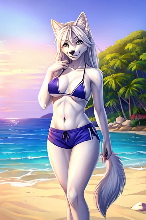 White wolf bikini wearing short beach shorts 