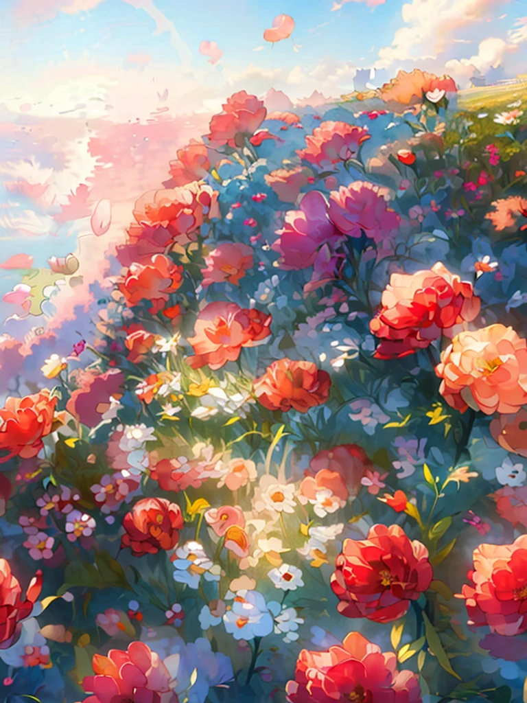 ((Highest quality)),(Ultra-high resolution),(Very detailed),(Detailed Description),((The best CG)),(masterpiece),Ultra-precise art,Amazing drawing art, colorful,((Yellow Color)), (Orange color),(Light green),Bright World, (Zoom into the flower), Holographic, Super detailed, Flower Field ,((No leaves)), (((No people))), Beautiful Anime,rainbow,colorful, Anime Fantasy,cute,(Watercolor:1.3)、(kaleidoscope:1.2)、Light Mixing、Beautiful and delicate,  8k detailed high quality Fantasy art, Flower Fieldの背景,Fantasy art, Beautiful n delicate, colorfulなアートワーク, Detailed Background,(Petals flutter:1.4)、beautiful flower々、Lots of flowers、colorfulな色彩、Peepland、Awareness-raising、milky way、Shining Star々、Wet、Sparkling、、Highest quality、Fantasy、, colorfulな色彩、(kaleidoscope:1.2)、Very detailedな, (cuteパステルカラー), moving composition, Rich colors、