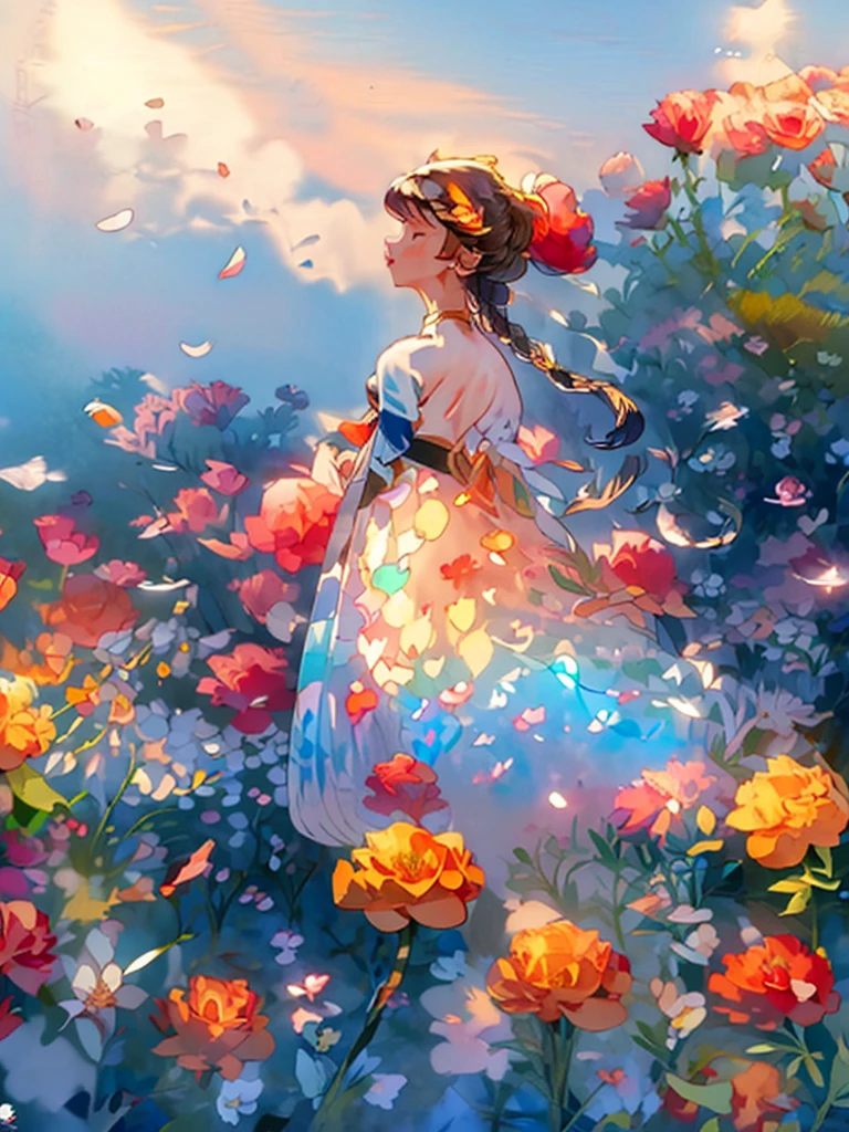 ((Highest quality)),(Ultra-high resolution),(Very detailed),(Detailed Description),((The best CG)),(masterpiece),Ultra-precise art,Amazing drawing art, colorful,((Yellow Color)), (Orange color),(Light green),Bright World, (Zoom into the flower), Holographic, Super detailed, Flower Field ,((No leaves)), (((No people))), Beautiful Anime,rainbow,colorful, Anime Fantasy,cute,(Watercolor:1.3)、(kaleidoscope:1.2)、Light Mixing、Beautiful and delicate,  8k detailed high quality Fantasy art, Flower Fieldの背景,Fantasy art, Beautiful n delicate, colorfulなアートワーク, Detailed Background,(Petals flutter:1.4)、beautiful flower々、Lots of flowers、colorfulな色彩、Peepland、Awareness-raising、milky way、Shining Star々、Wet、Sparkling、、Highest quality、Fantasy、, colorfulな色彩、(kaleidoscope:1.2)、Very detailedな, (cuteパステルカラー), moving composition, Rich colors、