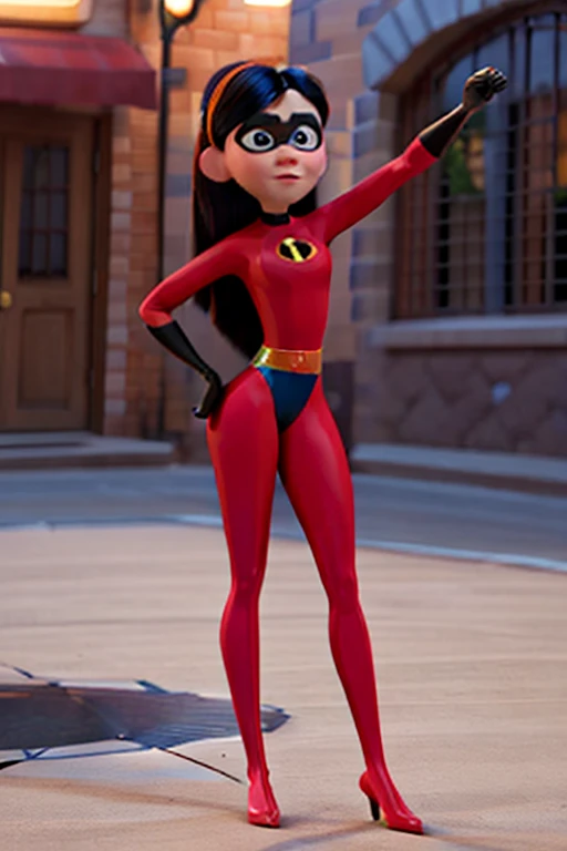 Violet Parr, Incredibles, Leotard, Pole Dancing, Disney Pixar Animated Style, detailed face, beautiful eyes, medium breasts