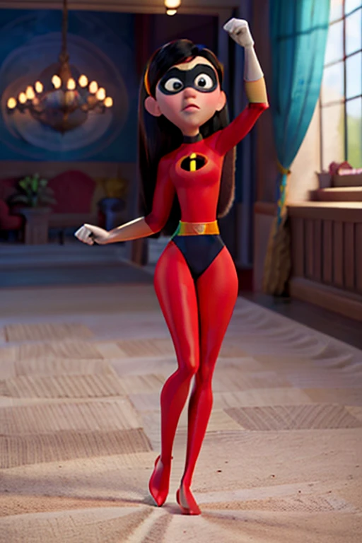 Violet Parr, Incredibles, Leotard, Pole Dancing, Disney Pixar Animated Style, detailed face, beautiful eyes, medium breasts