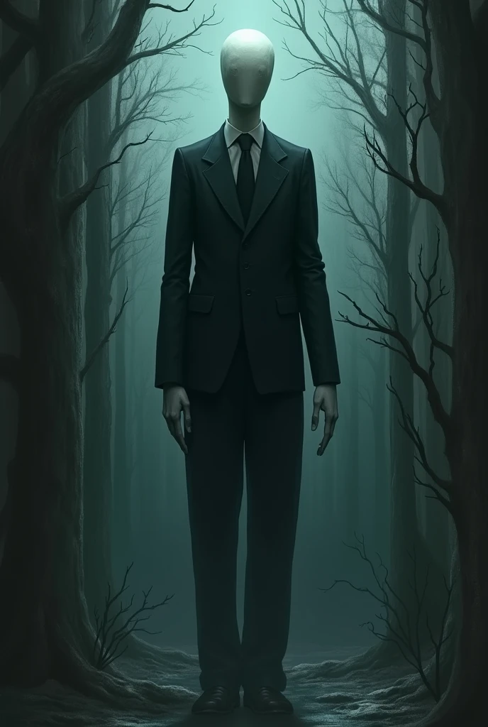 create a book cover with the Slenderman character 