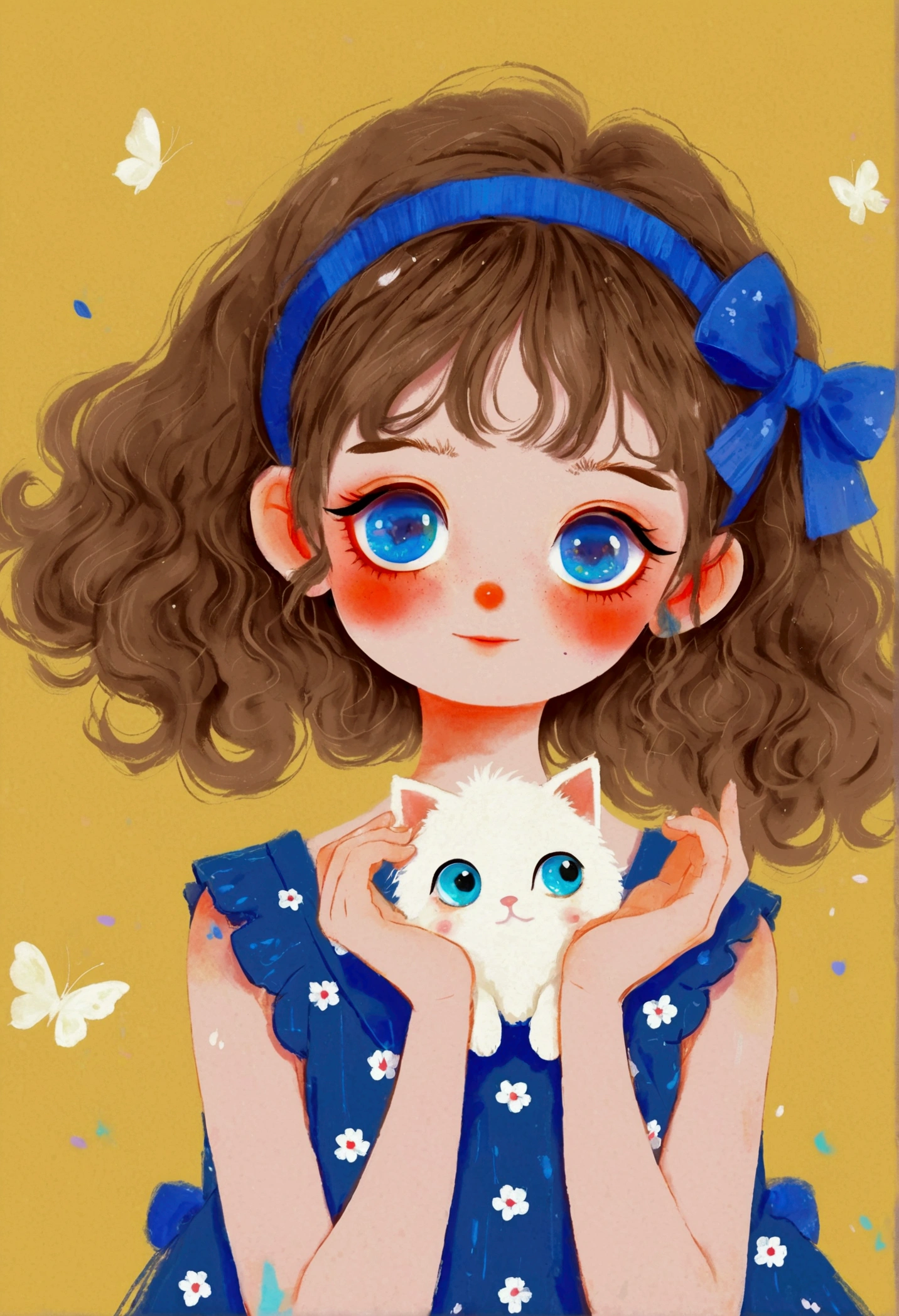 Cute little girl in blue dress,Big blue eyes。Fine and fluffy hair,Lovely art style, Lovely and detailed digital art, Cute numbers艺术, splash art anime Change, Hand drawn cartoon art style,Lovely artwork, Kawaii realistic portrait, Change, Cute numbers, Lovely portrait, Kasuga, Lovely characters, Cute, colorful and adorable