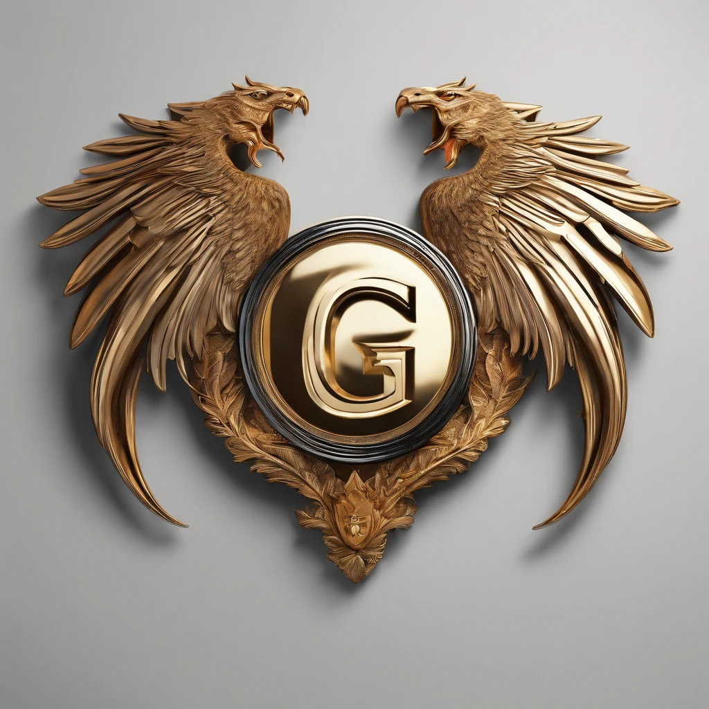 Make logo from this word ((G,S)), SWORD, WINGS, DRAGON, HAWK, BOLD, SHIELD, BANNER, a bold shield banner logo, intricate shield design, ornate banner, dark gold and light gold color scheme, heraldic emblem, striking emblem, elegant lettering, crisp lines, symmetrical composition, premium quality, 3D render, photorealistic, cinematic lighting, dramatic shadows, richly detailed