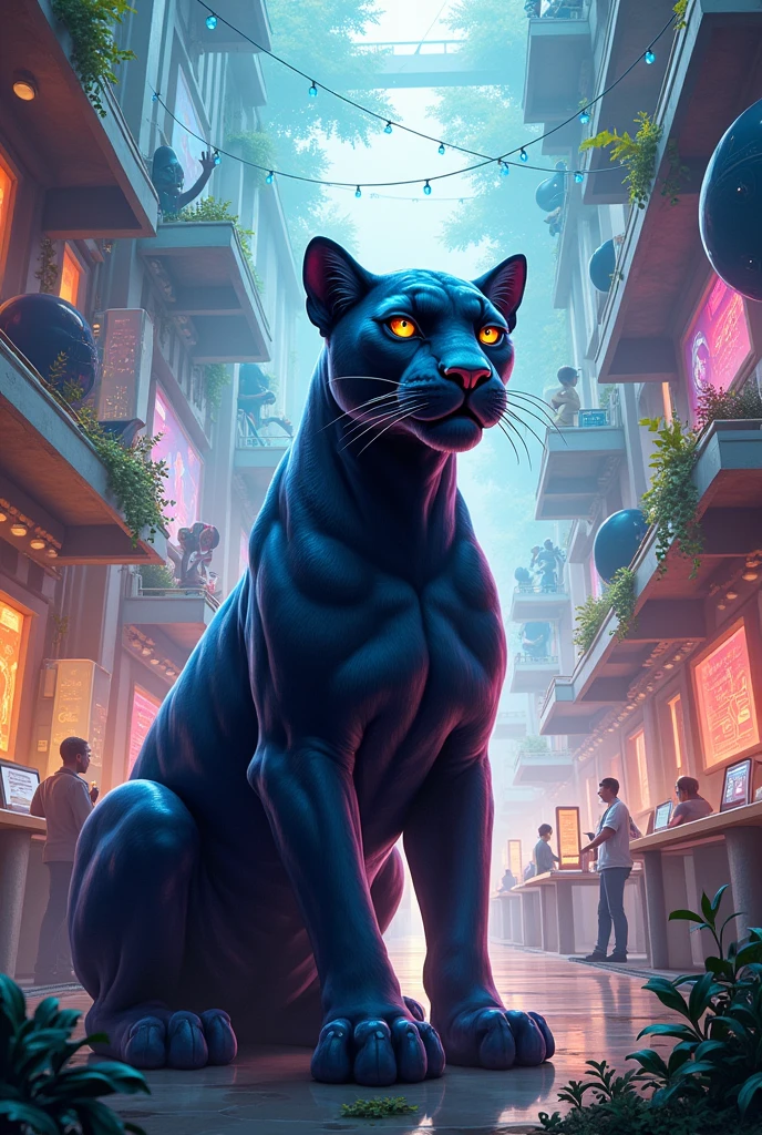 Crea una imagen de Exposciences cientifico cultural de colegio que contenga mate, sciences, Language, social, and have a panther