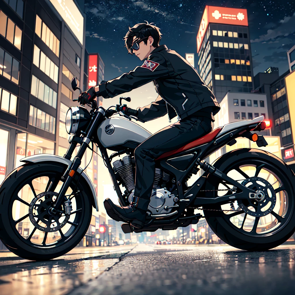 masterpiece,high quality,
kanedabike,
sidesliding,
from side,
side sliding,motorcycle,riding,slide,drift,tire,smoke,glowing,wheelspin,
1boy,solo,
black hair,goggles,jacket,gloves,boots,
city,road,cityscape,building,street,night,sky,city lights,