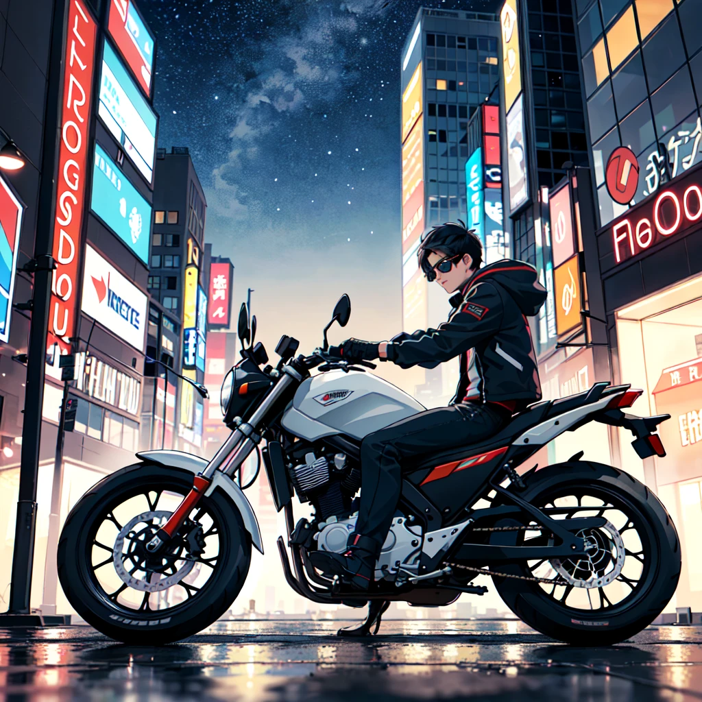 masterpiece,high quality,
kanedabike,
sidesliding,
from side,
side sliding,motorcycle,riding,slide,drift,tire,smoke,glowing,wheelspin,
1boy,solo,
black hair,goggles,jacket,gloves,boots,
city,road,cityscape,building,street,night,sky,city lights,