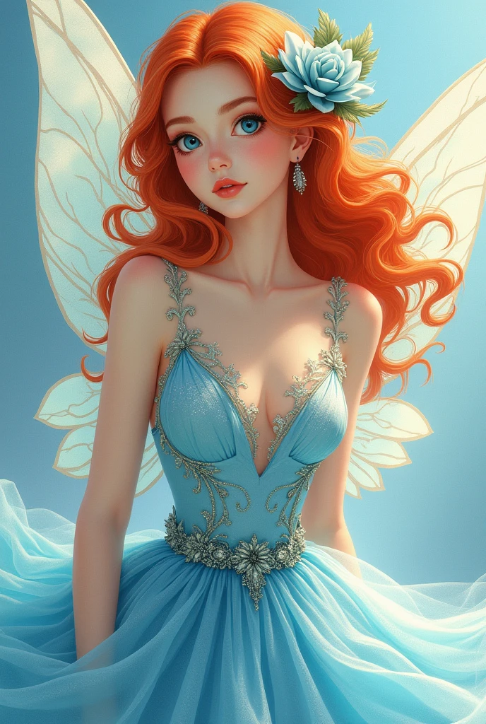 Redheaded fairy in a blue background by joaramisonshenker at stocksy united, in the style of fashion-illustration