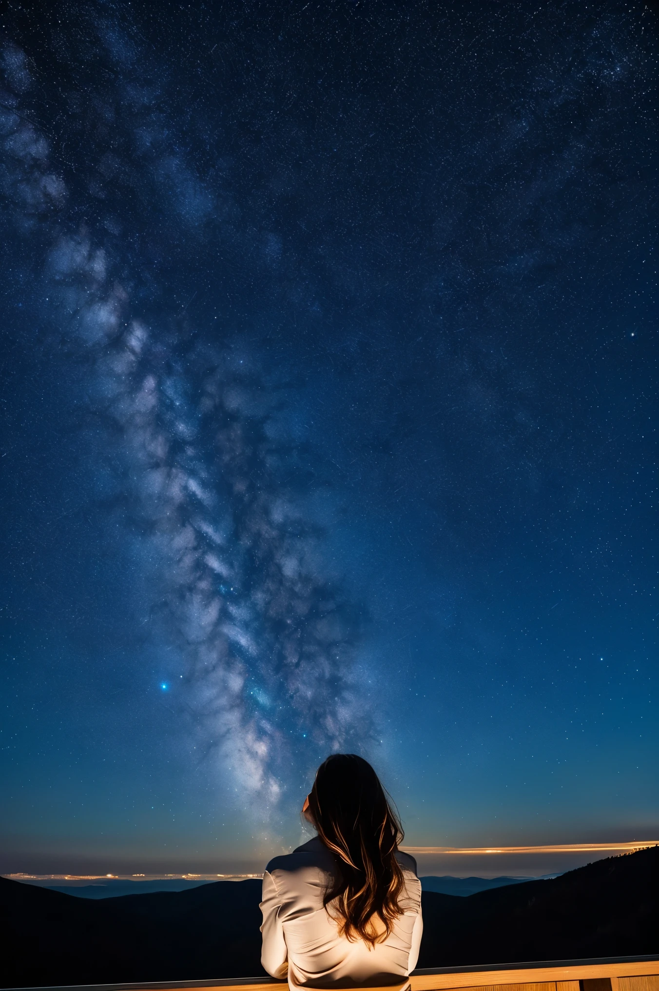Images of a person looking at the starry sky, reflecting
