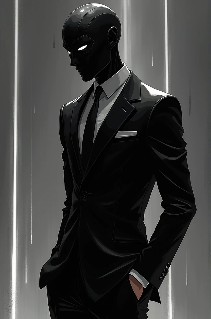 An anime-style character with a black and white suit and mask