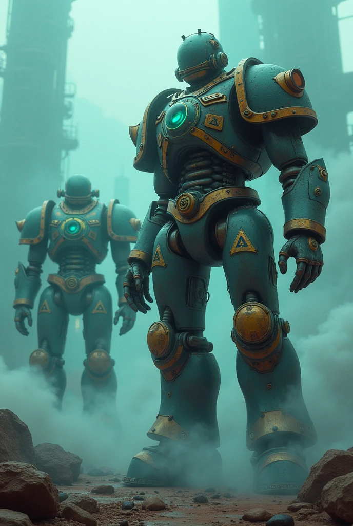 steampunk, aquamarine, smoke, Warhamer 40000