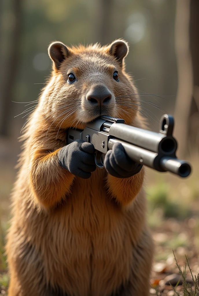 capybara shooting with machine gun