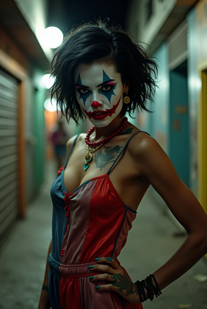 A chola clown with short black hair