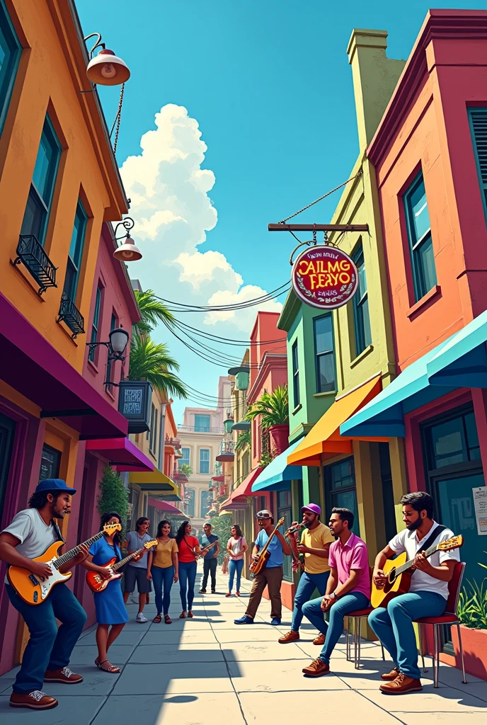 Cartoonish Jazzy background daytime in the hood

