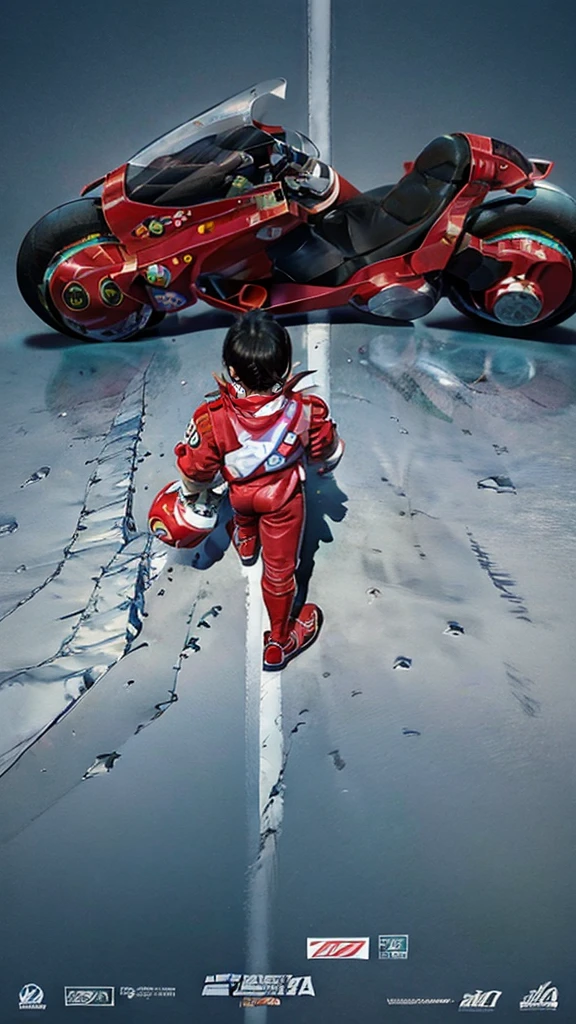 Akira Poster、From above、Segway、White Akira Bike、high resolution、Masterpiece、Paris Olympics