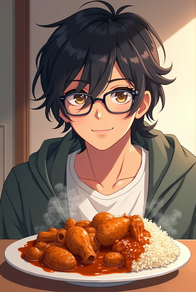 21Year old young man Long Hair Glasses anime Curry Rice