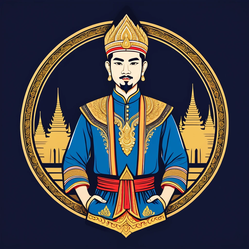 man in thailand folk outfit, vector graphics, strong contours, logo design