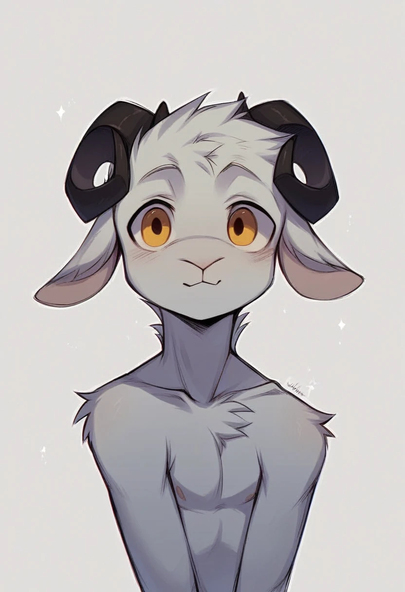 anthro ((male)) ram ((ram)) 4k, high resolution, best quality, posted on e621, solo, anthro body, male, young boy, correct ???????, (white background), (by wfa:1), (cel shaded, cartoony shading:1.2), black lineart, black outline, flat coloring, ((fullbody)), score_9,score_8_consolation,score_7_consolation,score_6_consolation,score_5_consolation,score_4_consolation, solo anthro furry, cute ram, cute sheep, white fur, white ears, yellow eye, small horn, whole body