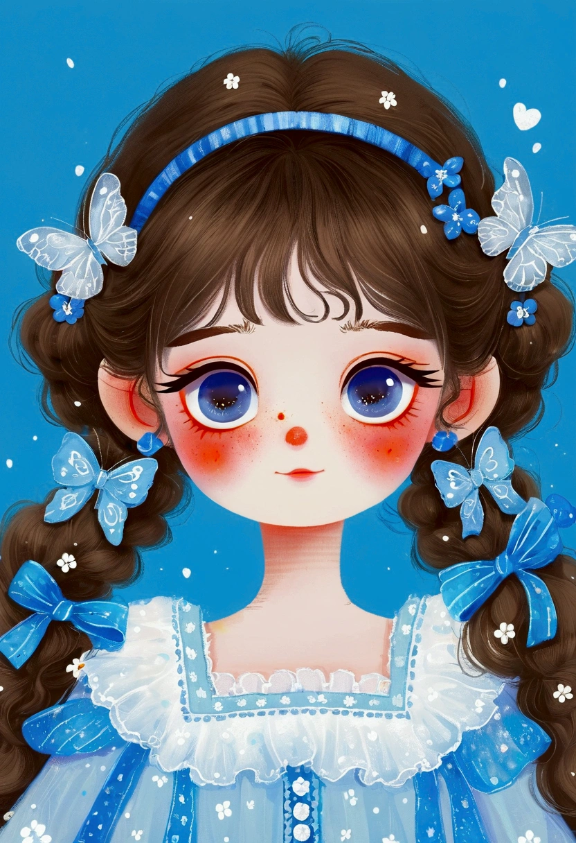 Corner close-up,Cute little girl in blue dress,Big blue eyes。Fine and fluffy hair,Lovely art style, Lovely and detailed digital art, Cute numbers艺术, splash art anime Change, Hand drawn cartoon art style,Lovely artwork, Kawaii realistic portrait, Change, Cute numbers, Lovely portrait, Kasuga, Lovely characters, Cute, colorful and adorable