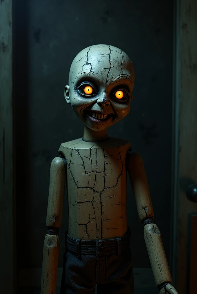 Creepy ventrilogist dummy with glowing eyes