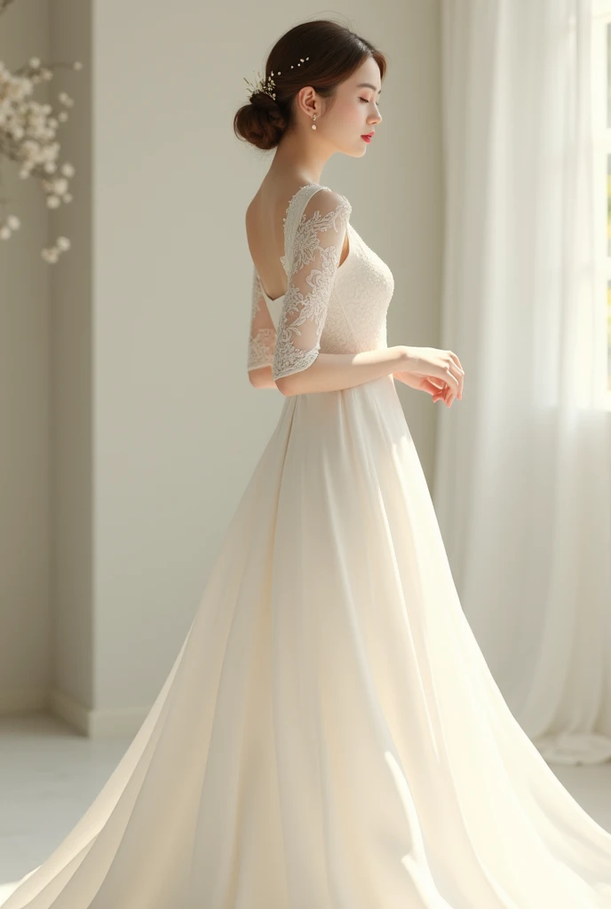 Simple female modest white gowns