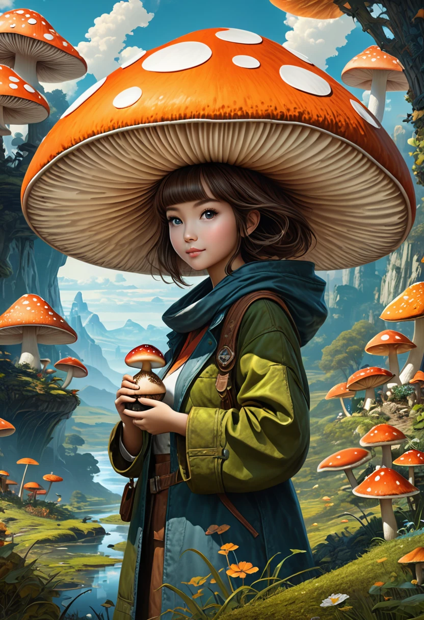 Anthropomorphic mushroom. Official Art – Charecter profile. An Award-Winning Digital Masterpiece In 4K Ultra HD, Extreme Detail And Intricate Realism. Symmetrical Face. This Concept Art Brought To Life By The Hands Of Artists Like Wlop & Artgerm In A Stunning 2D Vector Illustration.Background Is A Panoramic Vista.