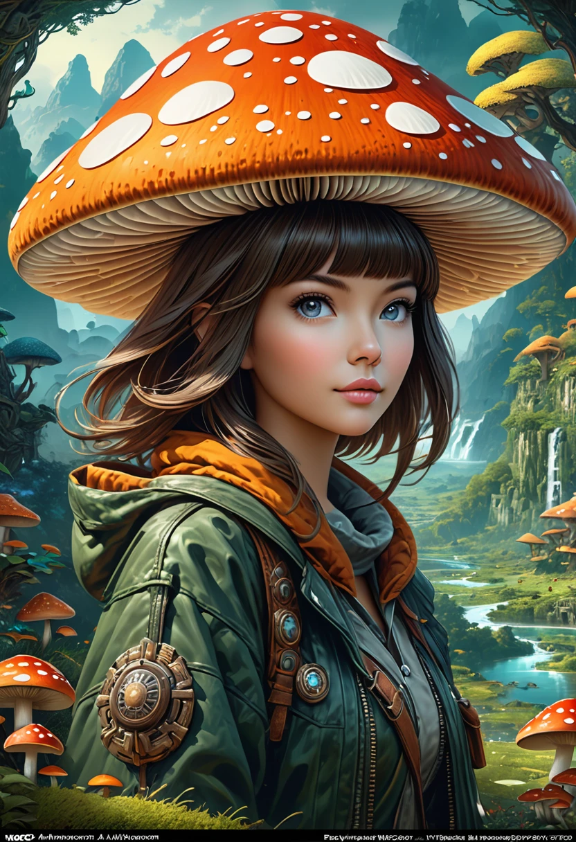 Anthropomorphic mushroom. Official Art – Charecter profile. An Award-Winning Digital Masterpiece In 4K Ultra HD, Extreme Detail And Intricate Realism. Symmetrical Face. This Concept Art Brought To Life By The Hands Of Artists Like Wlop & Artgerm In A Stunning 2D Vector Illustration.Background Is A Panoramic Vista.
