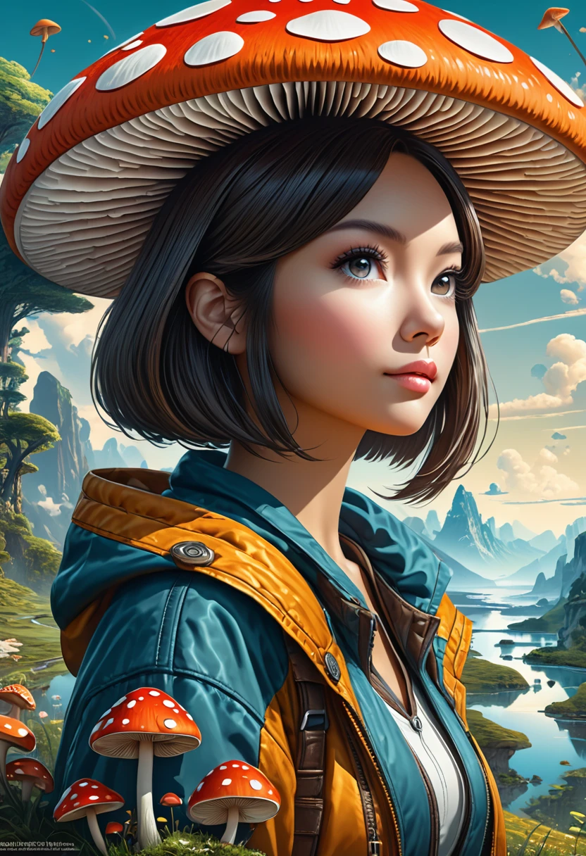 Anthropomorphic mushroom. Official Art – Charecter profile. An Award-Winning Digital Masterpiece In 4K Ultra HD, Extreme Detail And Intricate Realism. Symmetrical Face. This Concept Art Brought To Life By The Hands Of Artists Like Wlop & Artgerm In A Stunning 2D Vector Illustration.Background Is A Panoramic Vista.

