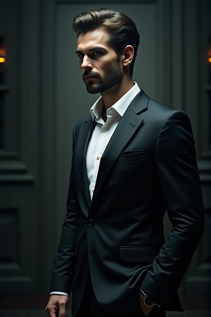 Image of an elegant man wearing perfume, surrounded by a faint glow or aura, suggesting magnetism.
