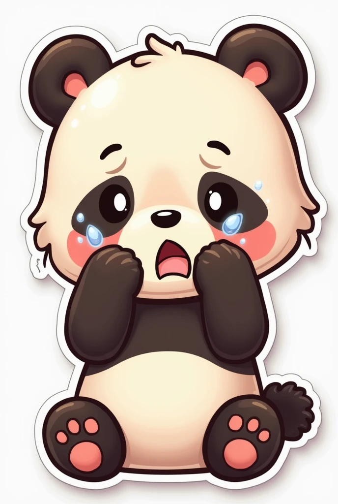 Create do cute panda sticker style cartoon 2d, sad mood,crying mood