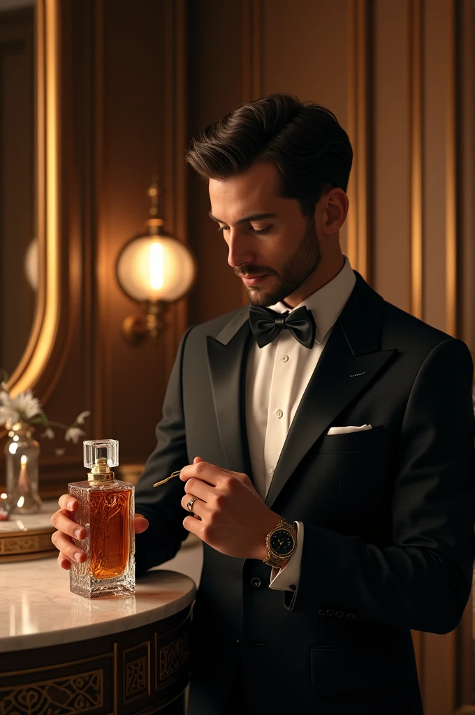 Elegant man using perfume 