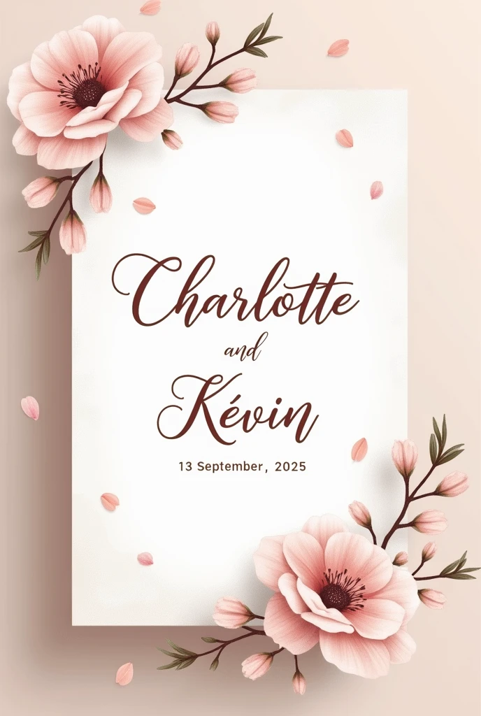 Fais moi un faire part très simple fleuri et sans texte pour un mariage 
Ecrit Charlotte et Kévin 
Écrit la date le 13 septembre 2025