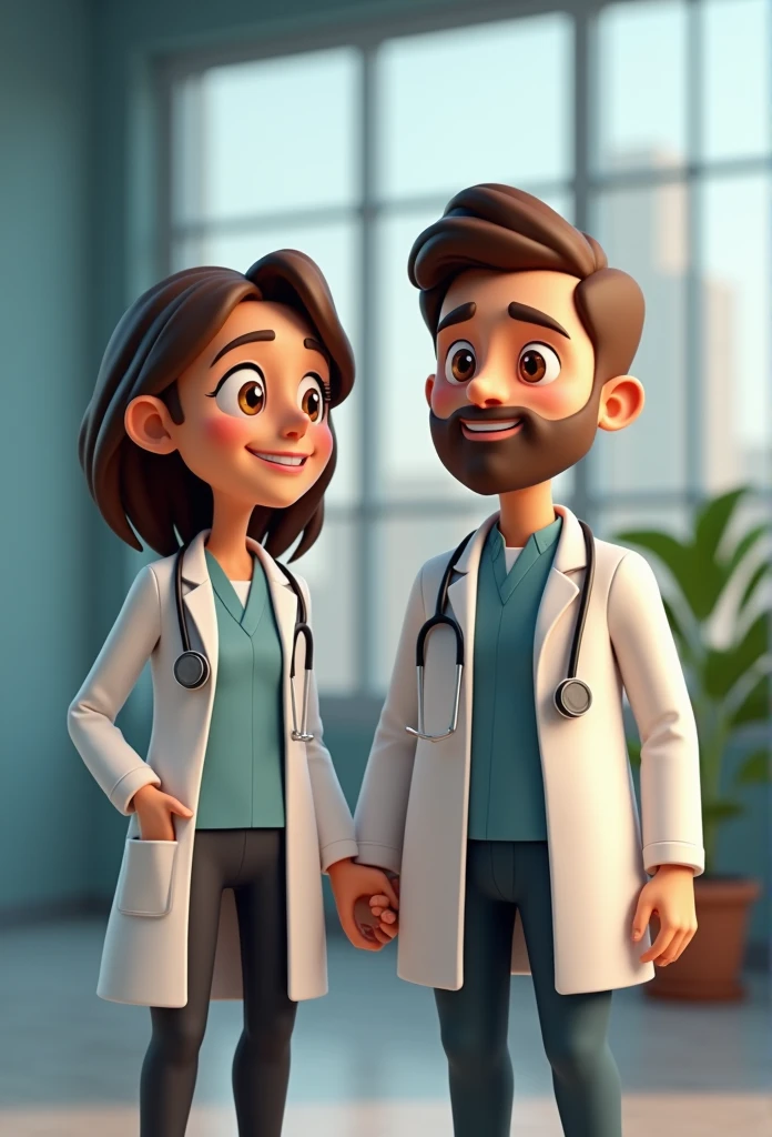 Cartoon Character Couple Of adult Doctors Wearing Lab Coat And Stethoscope In A College , man holding Britain flag, an animated character, stylized character, animation style rendering, 3d stylized, , 3 d render stylized, toon render keyshot, 3d character, 3d character, 3d rendering stylized, 3 d character render, cartoon character, Personagem de close up, character posing, (Pixar-style) (bokeh) (best qualityer) (skin detailed) (detailed texture) (8k) (Argilla) (Cinematic lighting) (sharp focus,Sit down and lift your upper body