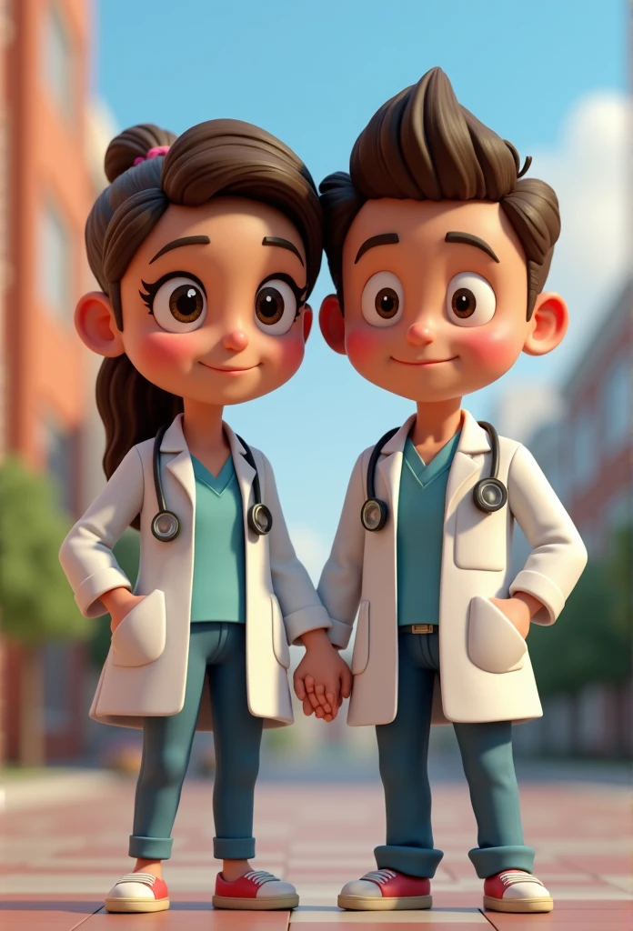 Cartoon Character Couple Of adult Doctors Wearing Lab Coat And Stethoscope In A College , man holding Britain flag, an animated character, stylized character, animation style rendering, 3d stylized, , 3 d render stylized, toon render keyshot, 3d character, 3d character, 3d rendering stylized, 3 d character render, cartoon character, Personagem de close up, character posing, (Pixar-style) (bokeh) (best qualityer) (skin detailed) (detailed texture) (8k) (Argilla) (Cinematic lighting) (sharp focus，Sit down and lift your upper body