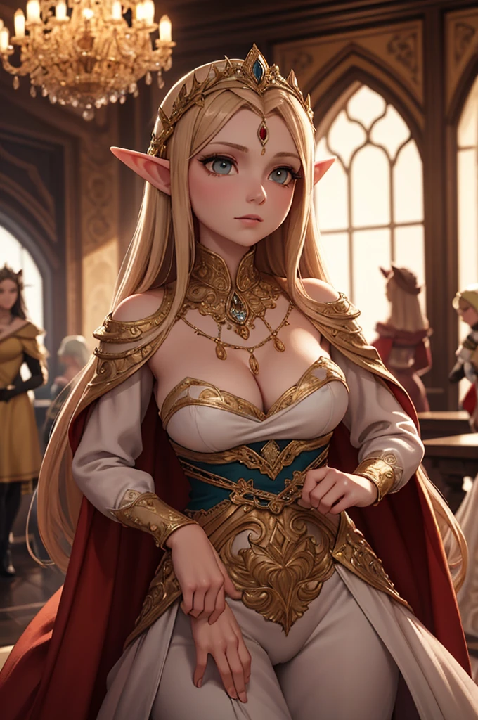 [Core Concept] A gathering of five high-ranking female elven royalty evaluating and discussing the attributes of a man's genitalia.

[Character Description] The five elven women are depicted as regal, elegant, and poised, adorned in ornate, flowing gowns and intricate headpieces that denote their elevated social status within the elven hierarchy.

[Environment/Background] The scene takes place in a grand, opulent chamber within the elven royal court, with ornate furnishings, tapestries, and architectural details that evoke a sense of ancient, magical grandeur.

[Style and Atmosphere] The overall atmosphere is one of refined, intellectual discourse, tinged with a subtle undercurrent of both curiosity and subtle, restrained amusement as the women engage in the assessment of the masculine form.

[Composition] The five elven women are arranged in a semi-circular formation, their gazes focused intently on the subject of their evaluation, creating a sense of formality and deliberation.

[Details and Embellishments] Delicate, ethereal lighting illuminates the scene, casting a warm, amber glow that highlights the intricate details of the women's attire and the sumptuous surroundings, further emphasizing the refined, elevated nature of the proceedings.

[Technical Specifications] The image should be rendered in a detailed, photorealistic style, with a high level of attention paid to the intricate textures, intricate patterns, and subtle nuances of the elven women's garments and the opulent court setting.