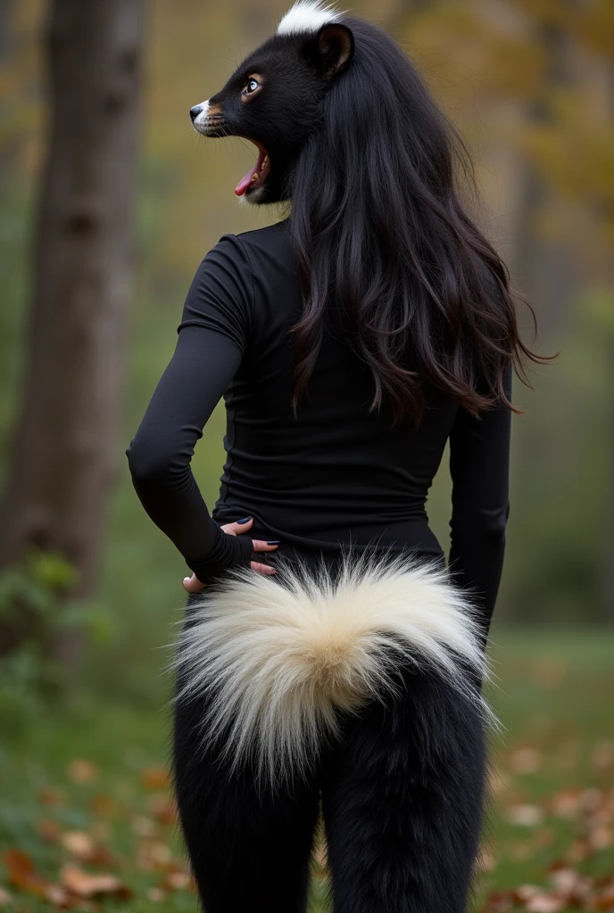 a skunk woman showing her ass to the camera