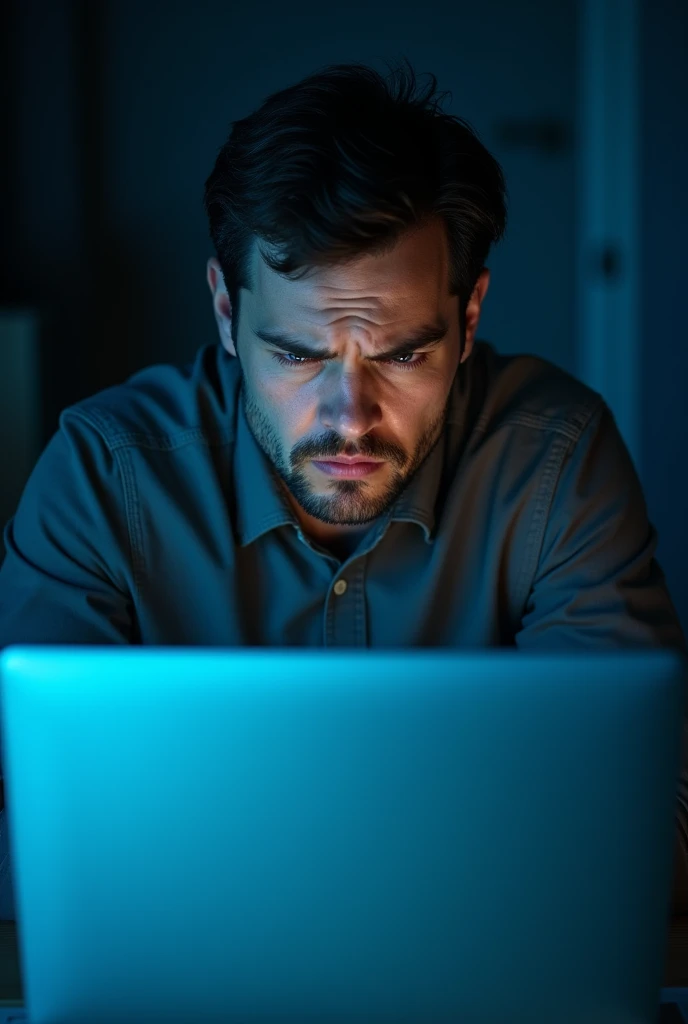 Same scared 36 year old boy searching on computer