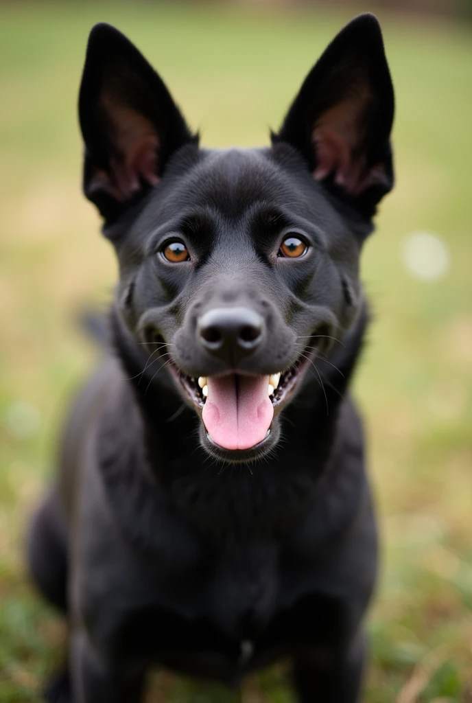 A HAPPY BLACK YOUNG DOG IN THE FRONT PAGE