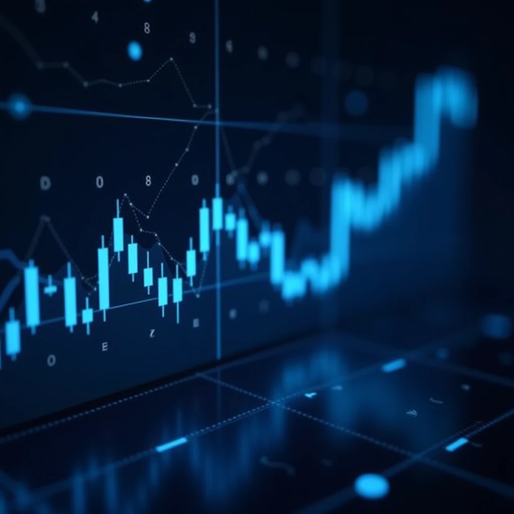 financial market with blue trader graph behind and artificial intelligence