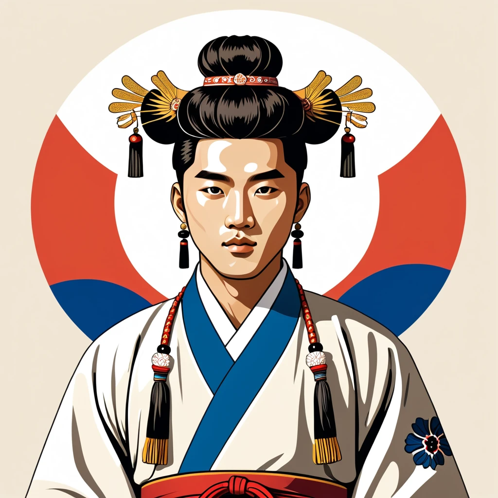man in south korea folk outfit, vector graphics, strong contours, logo design