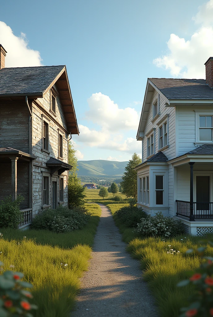 I want 2 different part of image in 1st part I want old house on other side I want completed new house