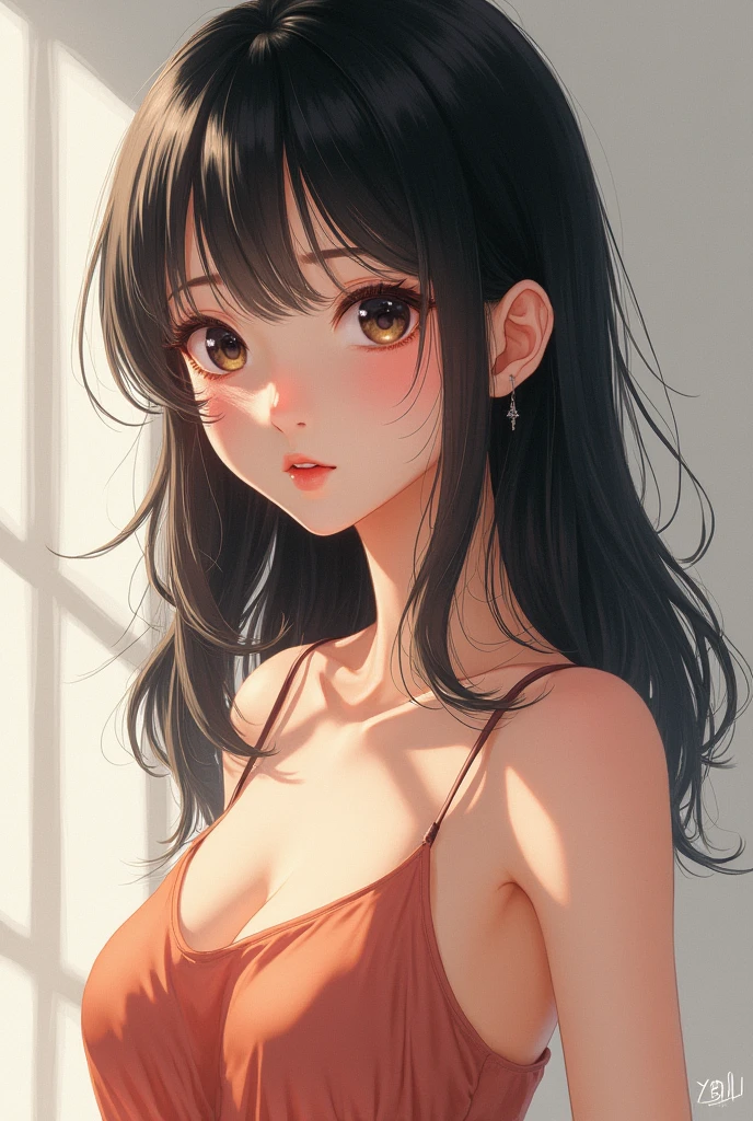 A Japanese high school girl who wears a camisole and has a fairly large chest
